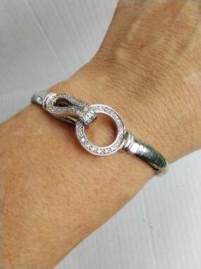 Elizabeth Adams Diamond Affinity Clasp Sterling 925 Omega Link Bracelet 7.25"